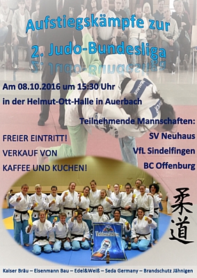 Plakat zu den Aufstiegskämpfen der Judo-Mädels am 08.10.2016 in Auerbach